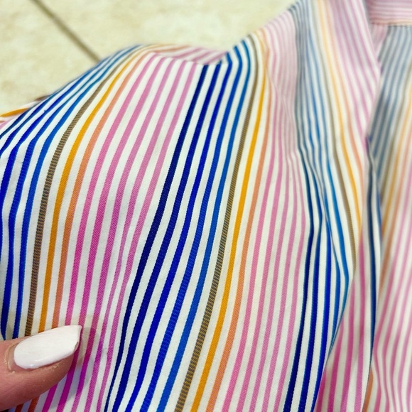Bugatchi Uomo Men’s Dress Shirt Pink Blue Yellow Stripe Classic Fit Button Up XL - Picture 8 of 15